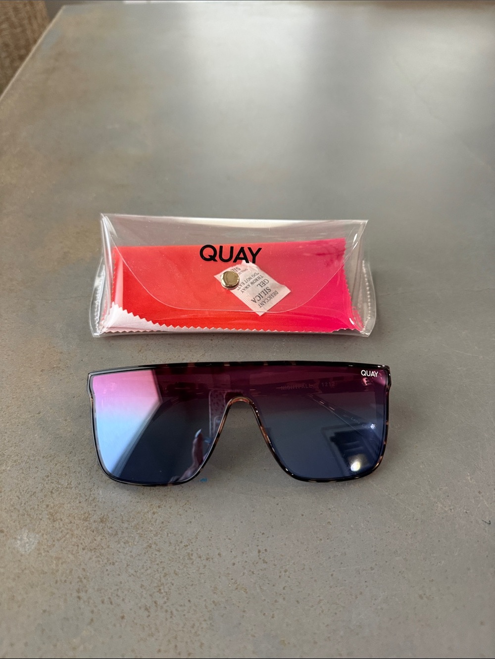 Quay Australia Purple Gradient Shield Sunglasses with Pink Case